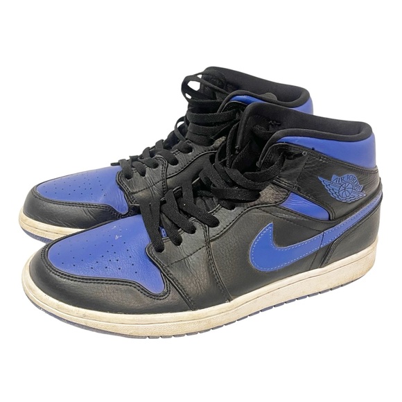 Air Jordan 1 Men's Size 10.5 Mid Black Hyper Royal Sneaker Black Blue